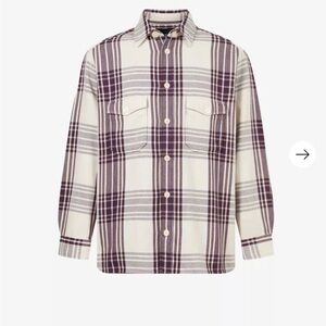 Allsaints Bluefield Check plaid flannel Overshirt in Optic White purple, Size M